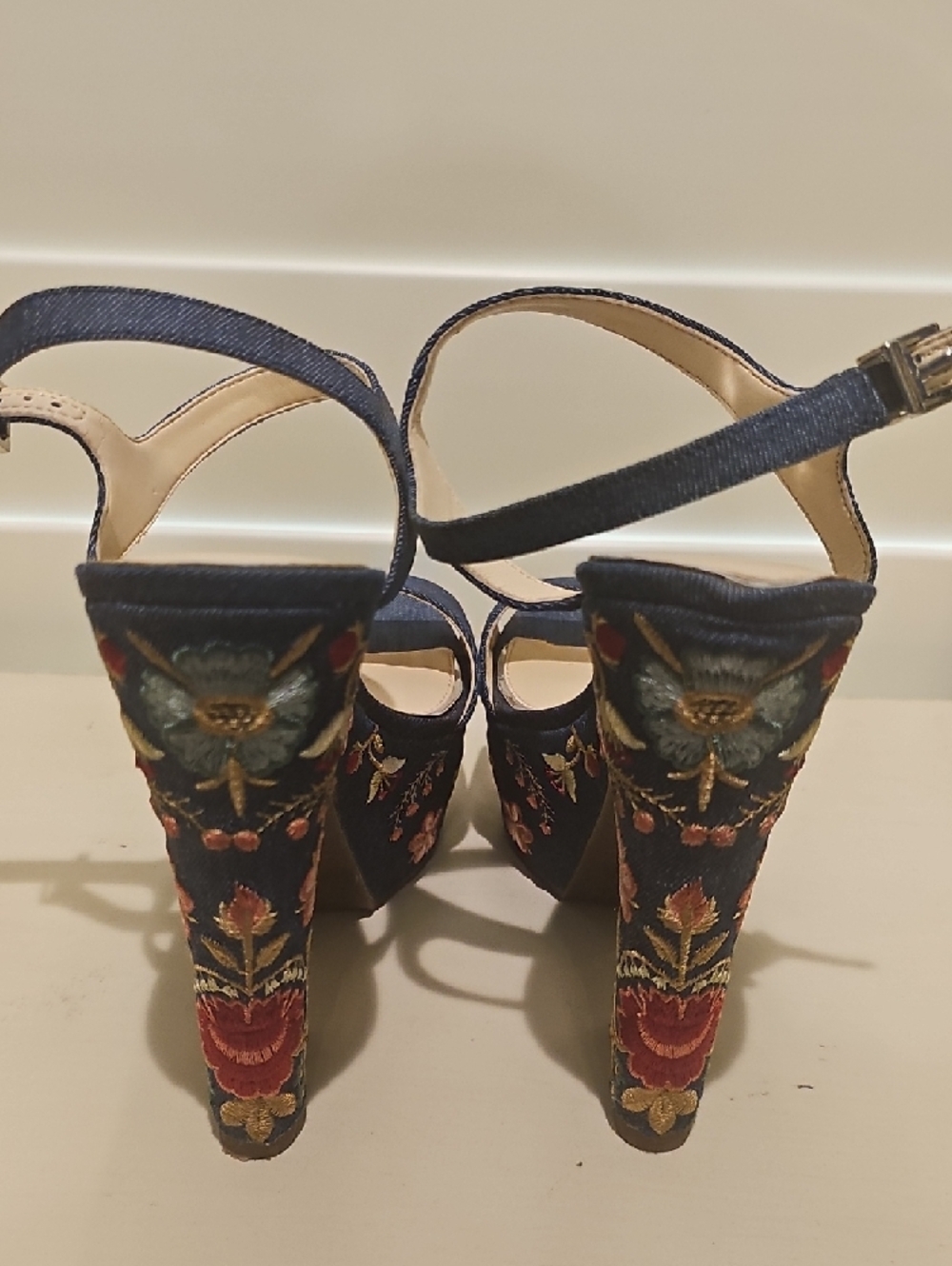 Jessica Simpson Navy Embroidered Platform Sandals - Picture 3 of 3